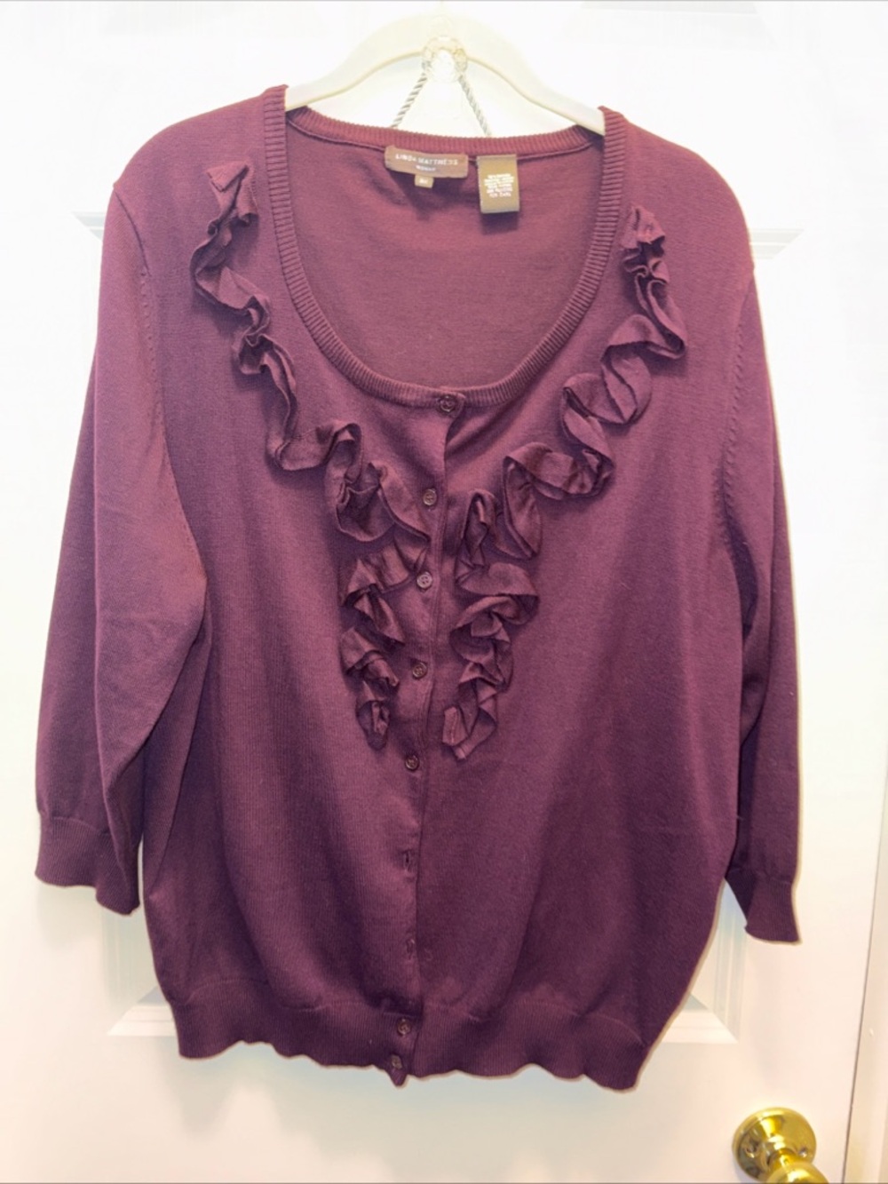 Karen Scott Ruffle-Front Cardigan Sweater - Plum